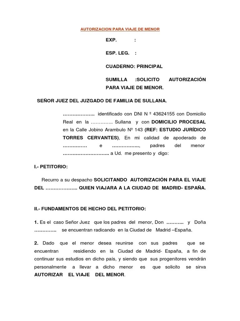Autorizacion de Viaje de Menor Virtud Información del