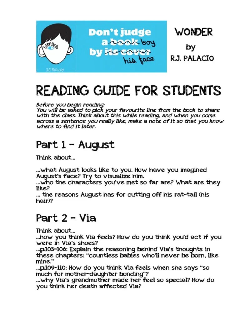 wonder student reading guide