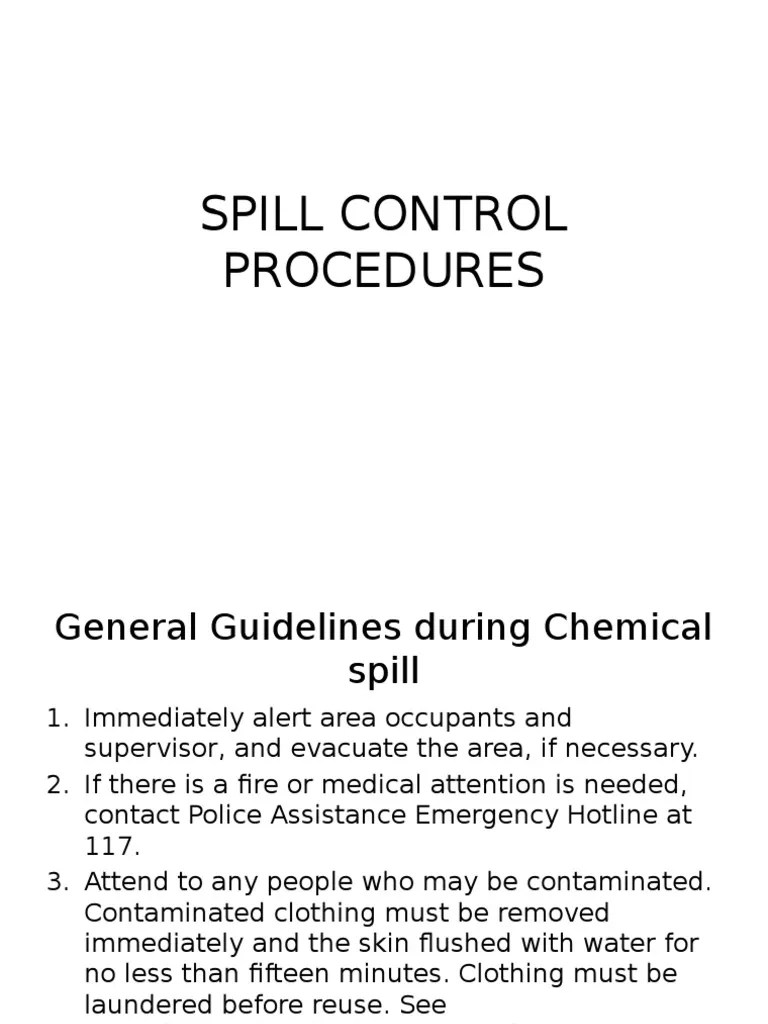 Spill Control Procedures PDF Personal Protective Equipment Safety