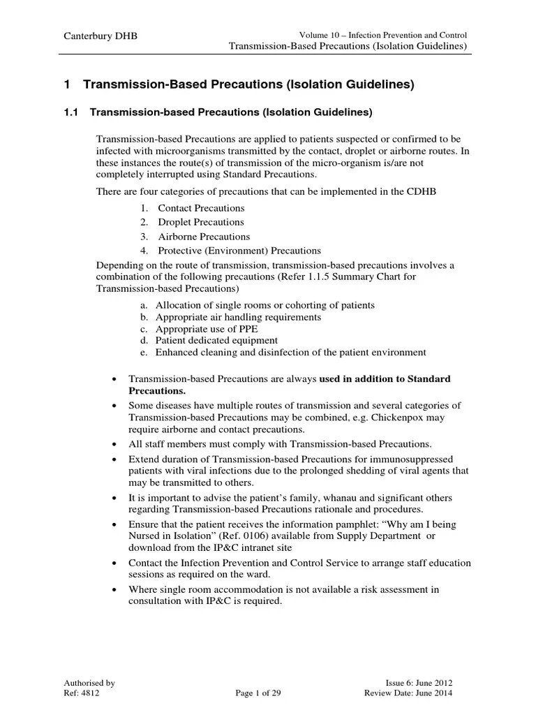 4812 Volume 10 Transmission Based Precautions Isolation Guidelines PDF