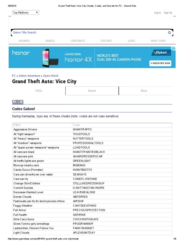 Grand Theft Auto_ Vice City Cheats, Codes, And Secrets for PC