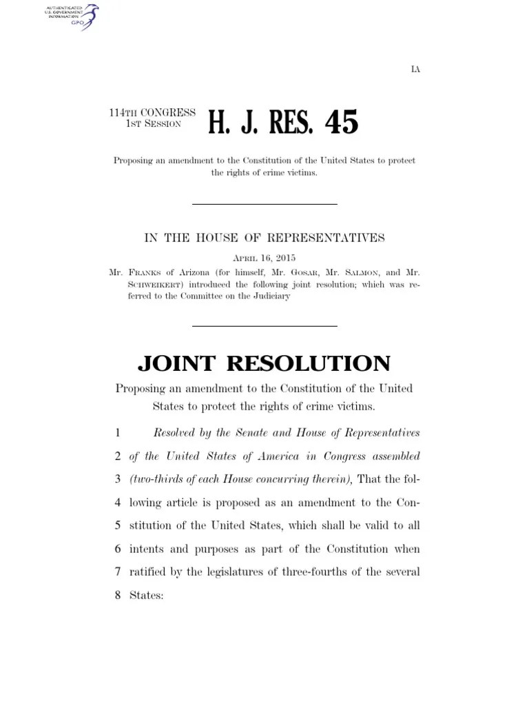 House Joint Resolution 45 United States Constitution Ratification