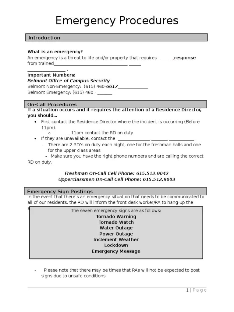 Emergency Procedures Worksheet (1) Emergency Weather