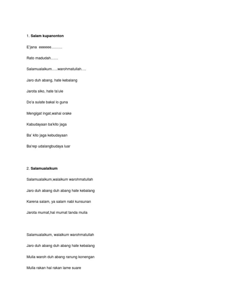 Lirik Lagu Tari Saman Aceh – Nasi