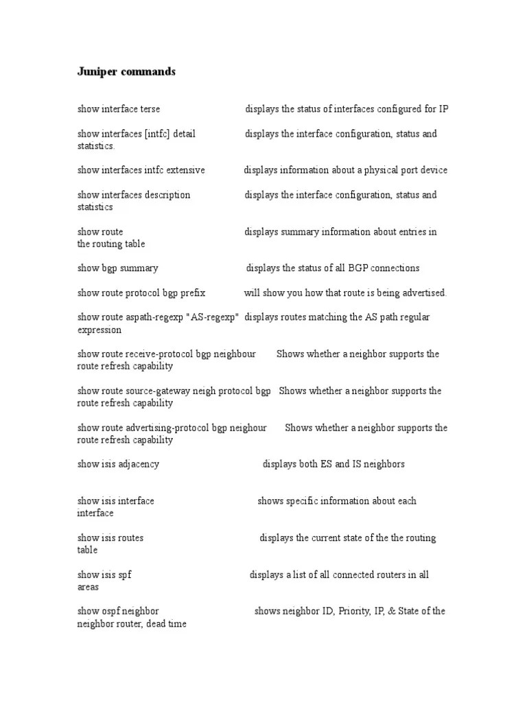 Juniper Commands PDF Routing Command Line Interface
