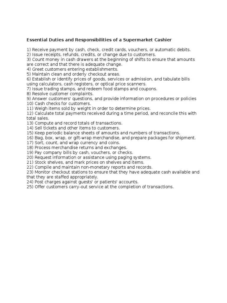 Essential Duties and Responsibilities of a Supermarket Cashier