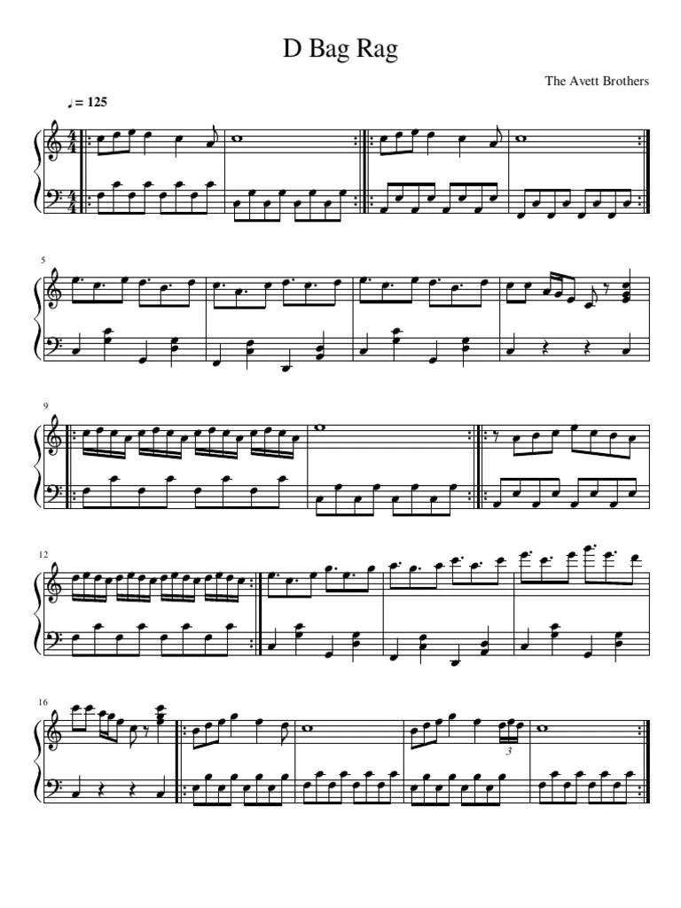 D Bag Rag The Avett Brothers Piano Sheet Music