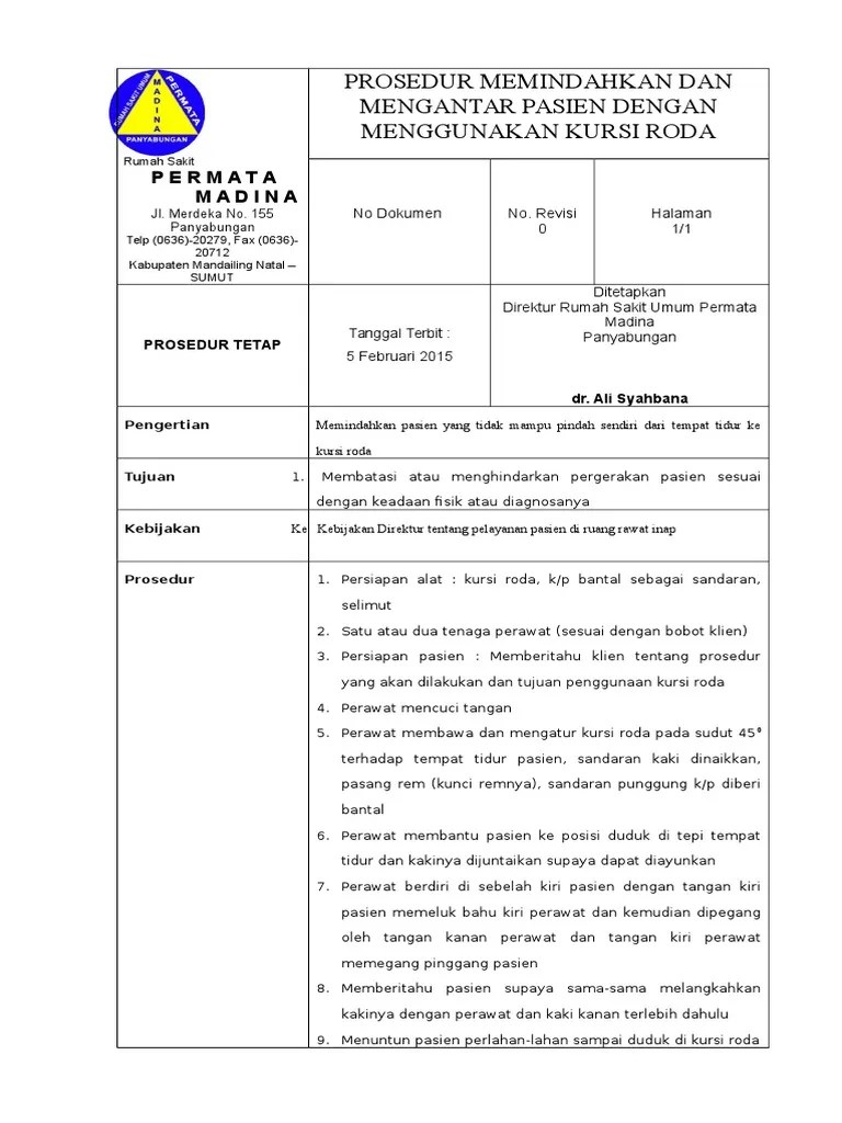Prosedur Memindahkan Dan Mengantar Pasien Dengan Menggunakan Kursi Roda |  PDF
