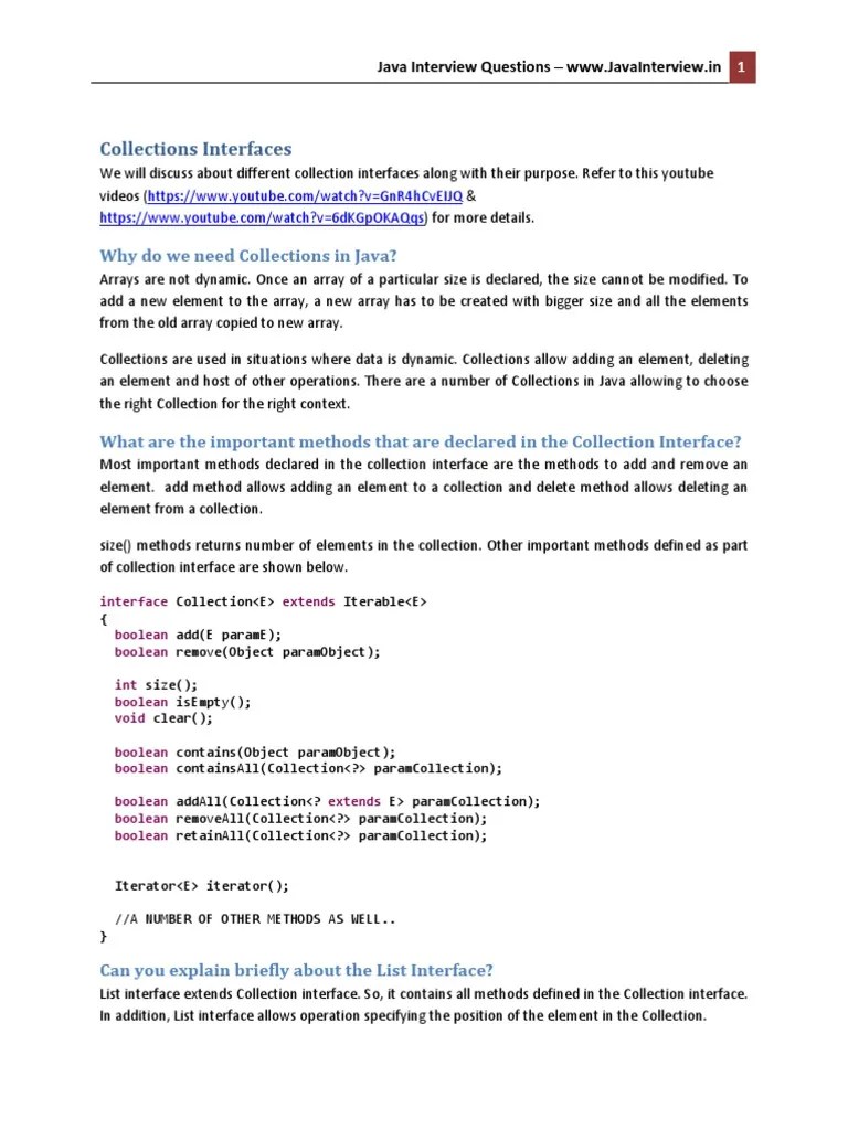 Java Collections Interview Questions PDF Interface