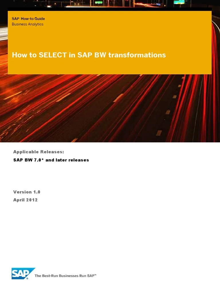 How To SELECT in SAP BW Transformations PDF PDF Database Index Databases
