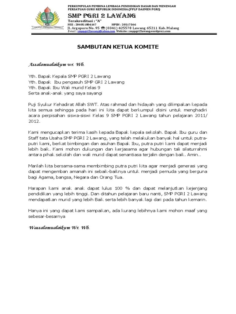 Contoh Sambutan Ketua Komite Sekolah