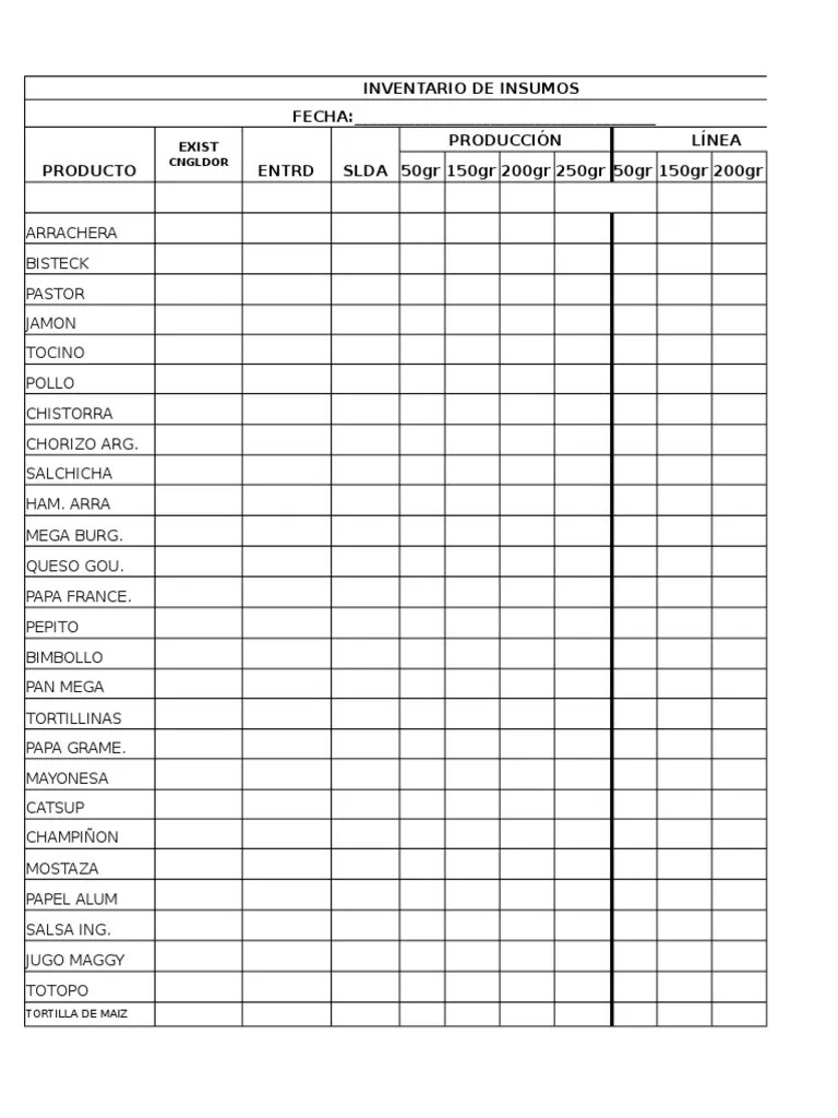 Formatos Para Inventario