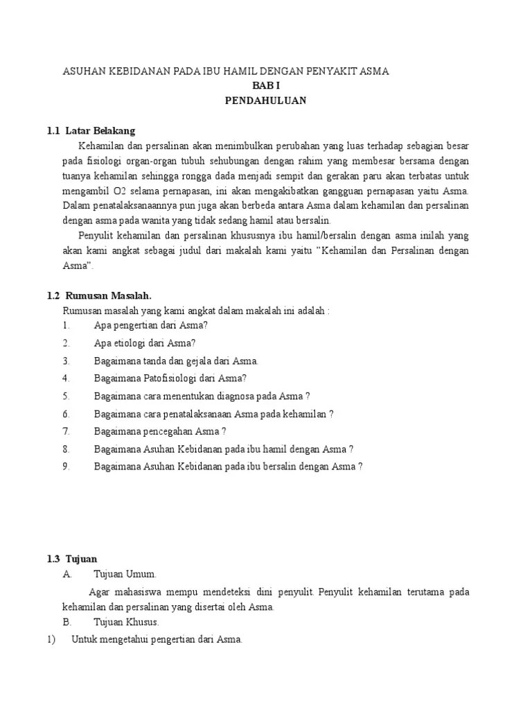 Asuhan Kebidanan Pada Ibu Hamil Dengan Penyakit Asma