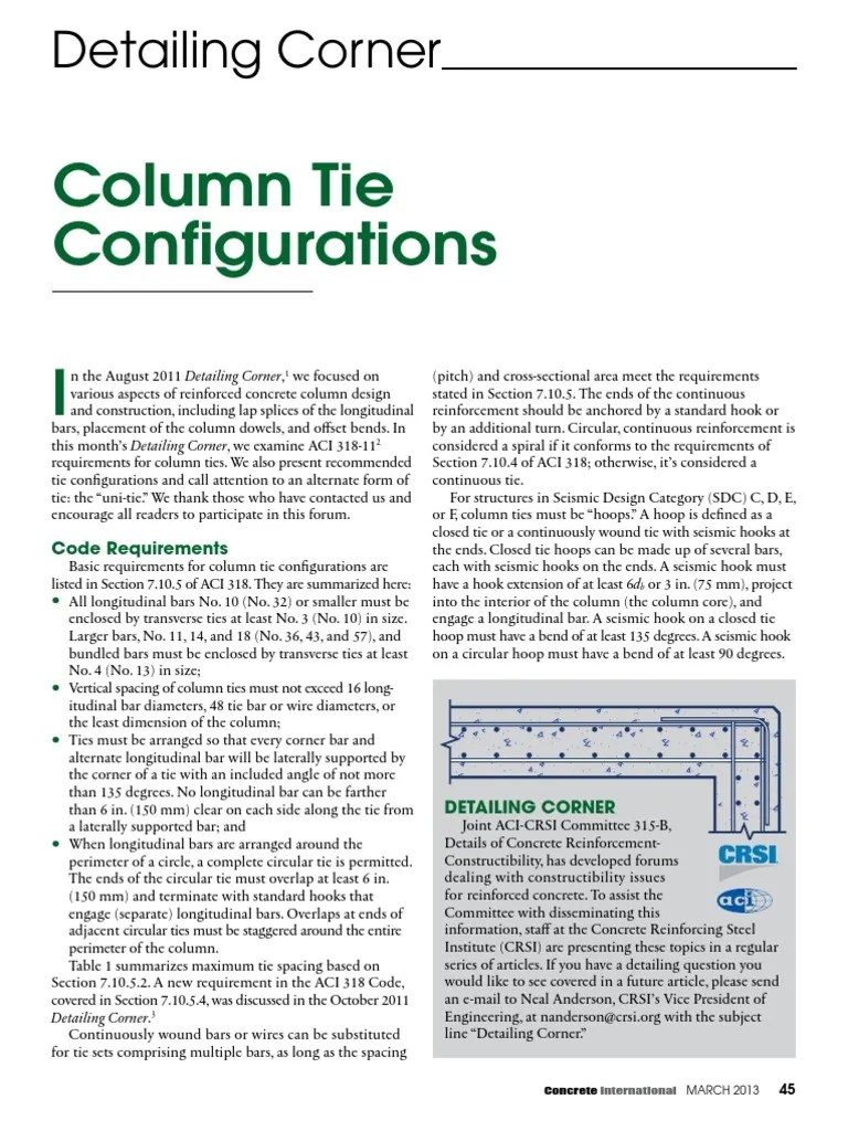 Ci3503crsi Column Tie Configurations Column Concrete