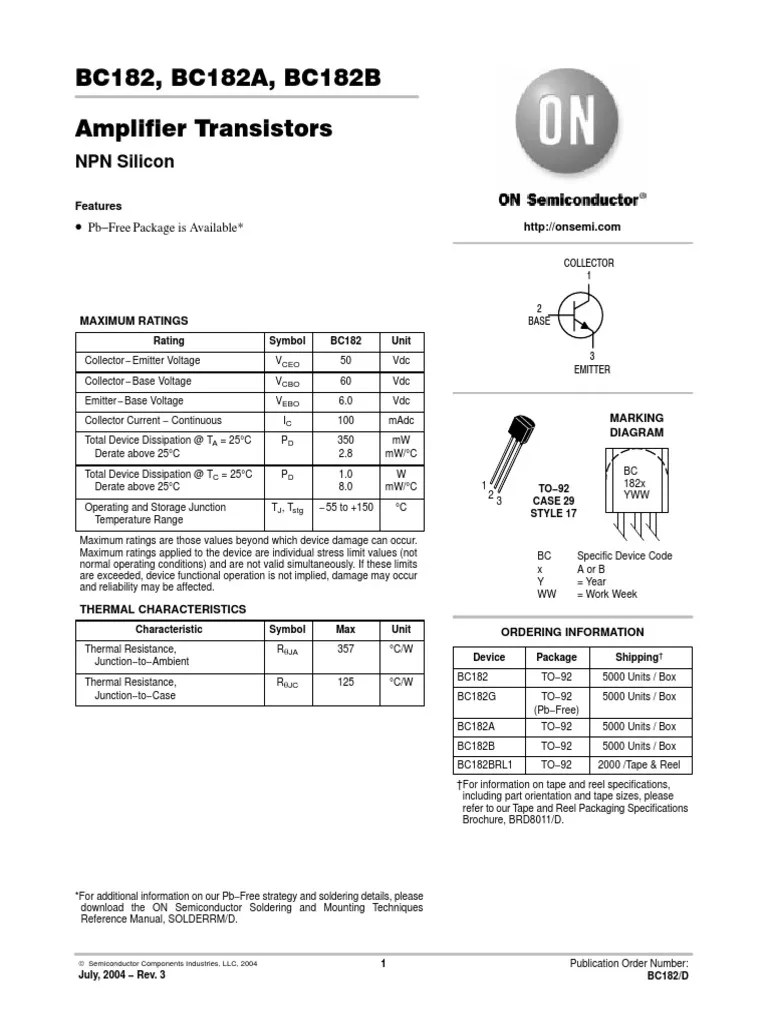 BC182, BC182A, BC182B Amplifier Transistors: NPN Silicon | PDF