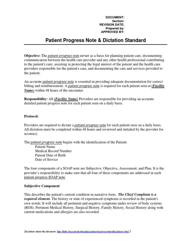 Patient Progress Note Protocol Medicine Health Care