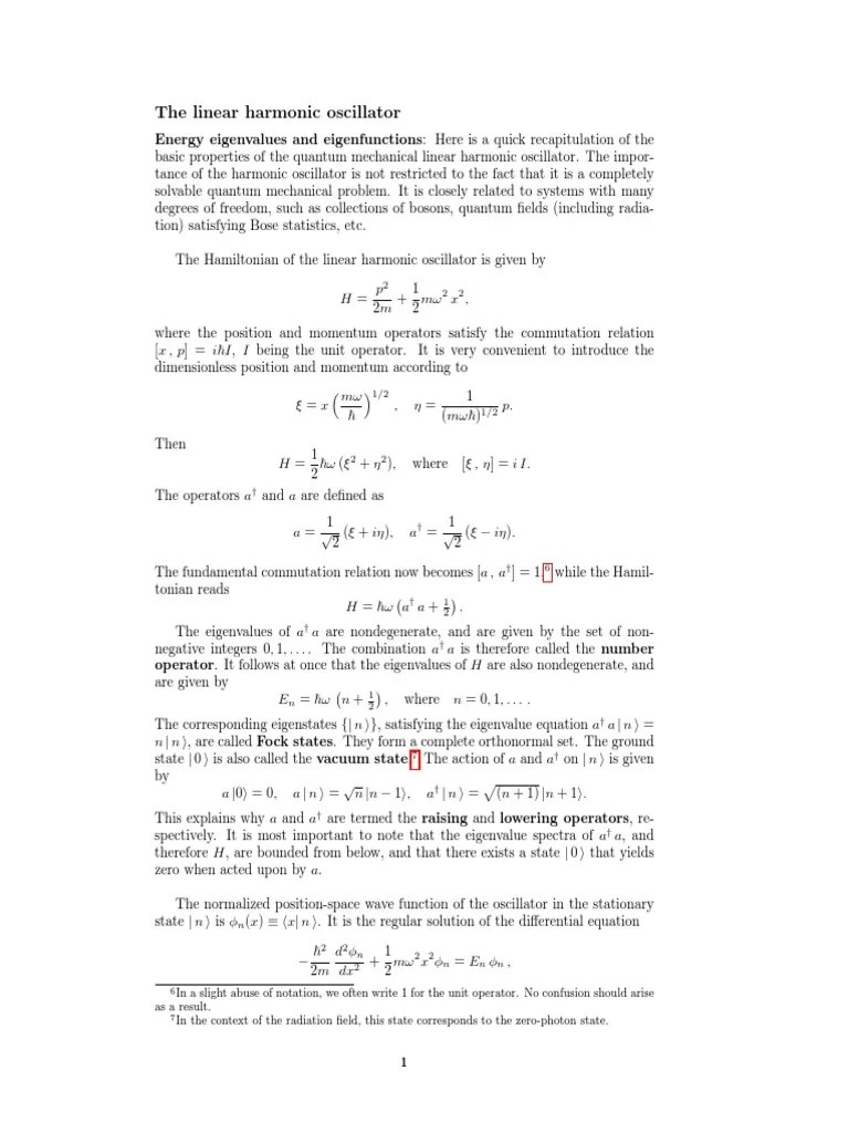 The Linear Harmonic Oscillator PDF Wave Function Perturbation