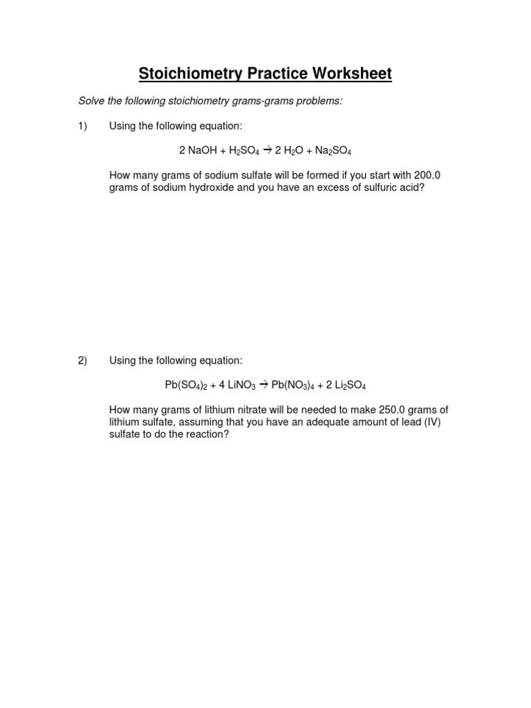 Stoichiometry Practice Worksheet Solve The Following Stoichiometry GramsGrams Problems PDF