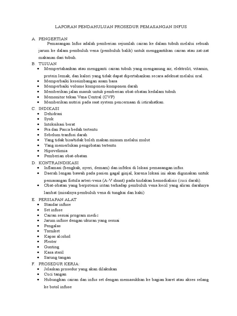 Laporan Pendahuluan Prosedur Pemasangan Infus | PDF