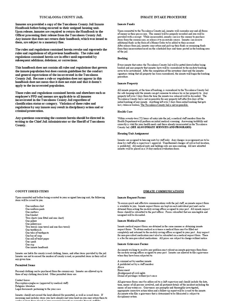 Inmate Handbook Prison Mail