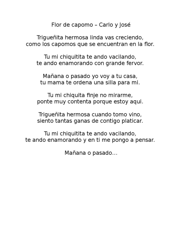 Letra de Flor de capomo Carlo y Jose Música pop Música grabada