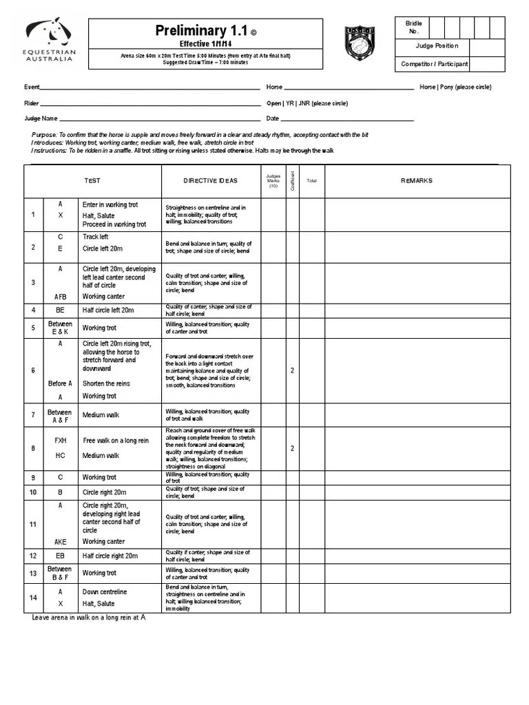 ALL Equestrian Australia Dressage Test for TEF 2015 Horse Gait Dressage