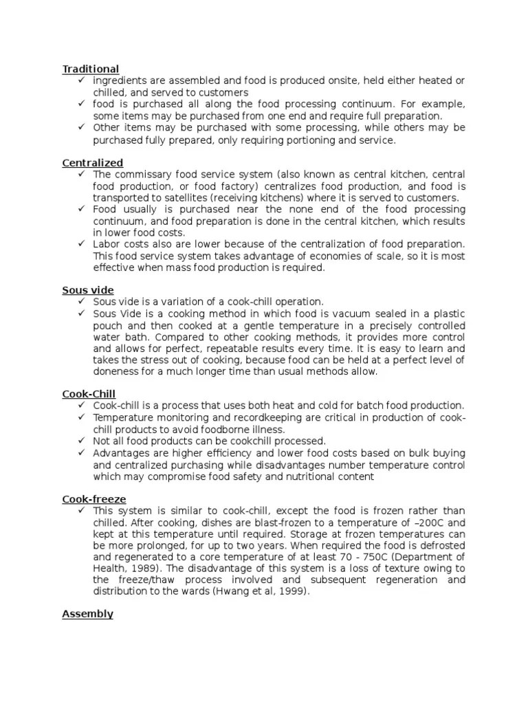 Types of Food Production PDF Foods Cooking