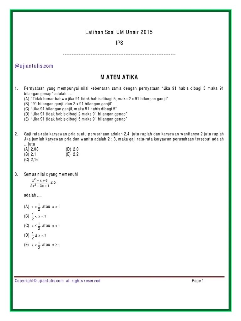 Kumpulan Soal Ujian Mandiri Unair Dunia Sosial