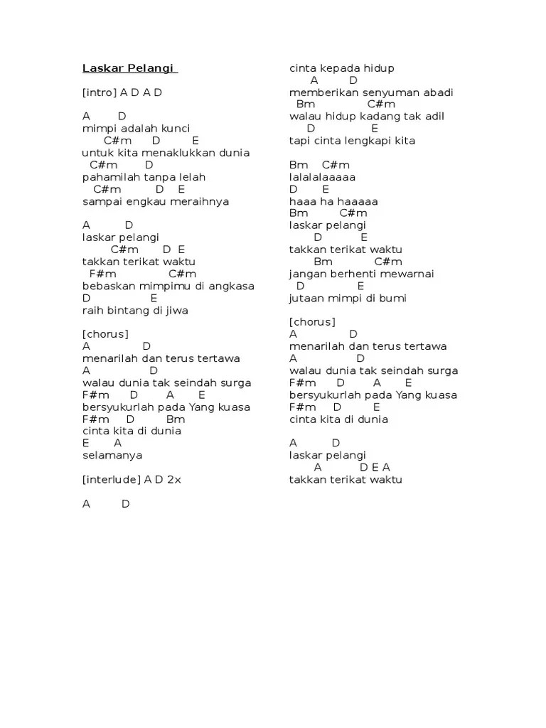 Chord Lagu Laskar Pelangi Mudah