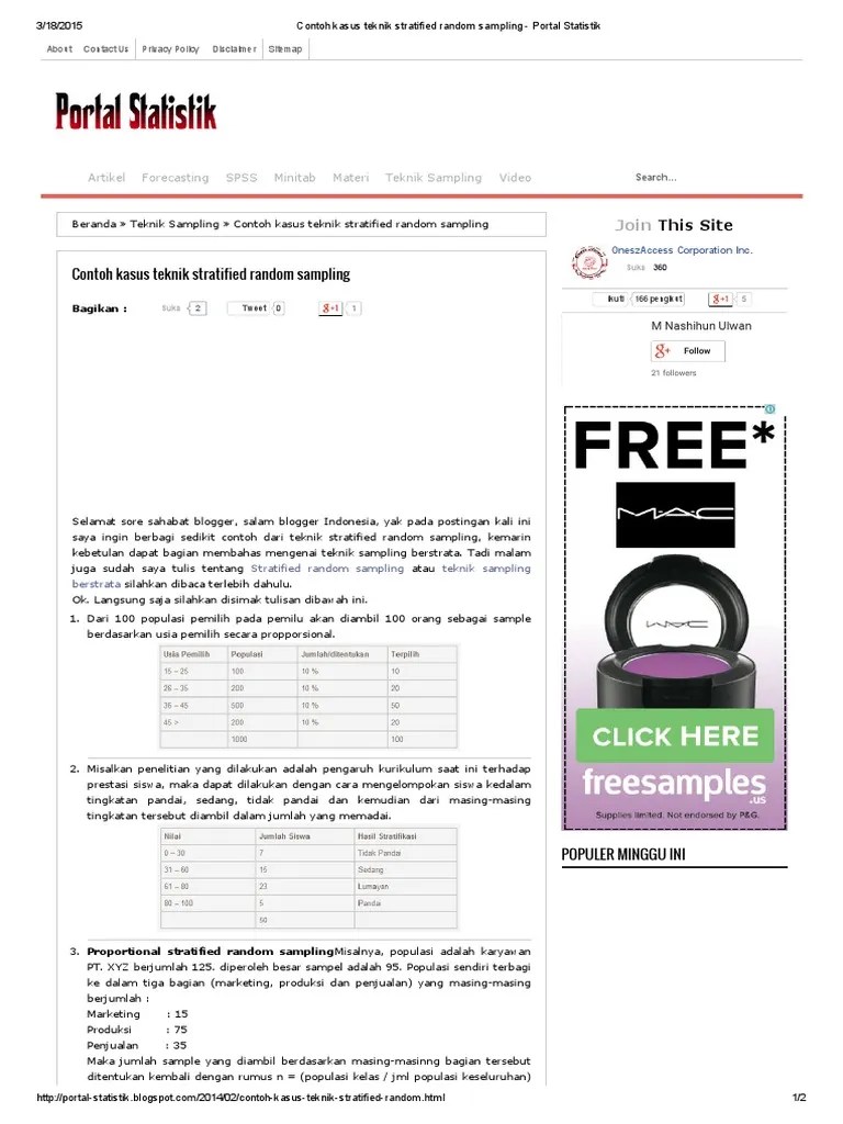 Contoh Kasus Teknik Stratified Random Sampling - Portal Statistik | PDF