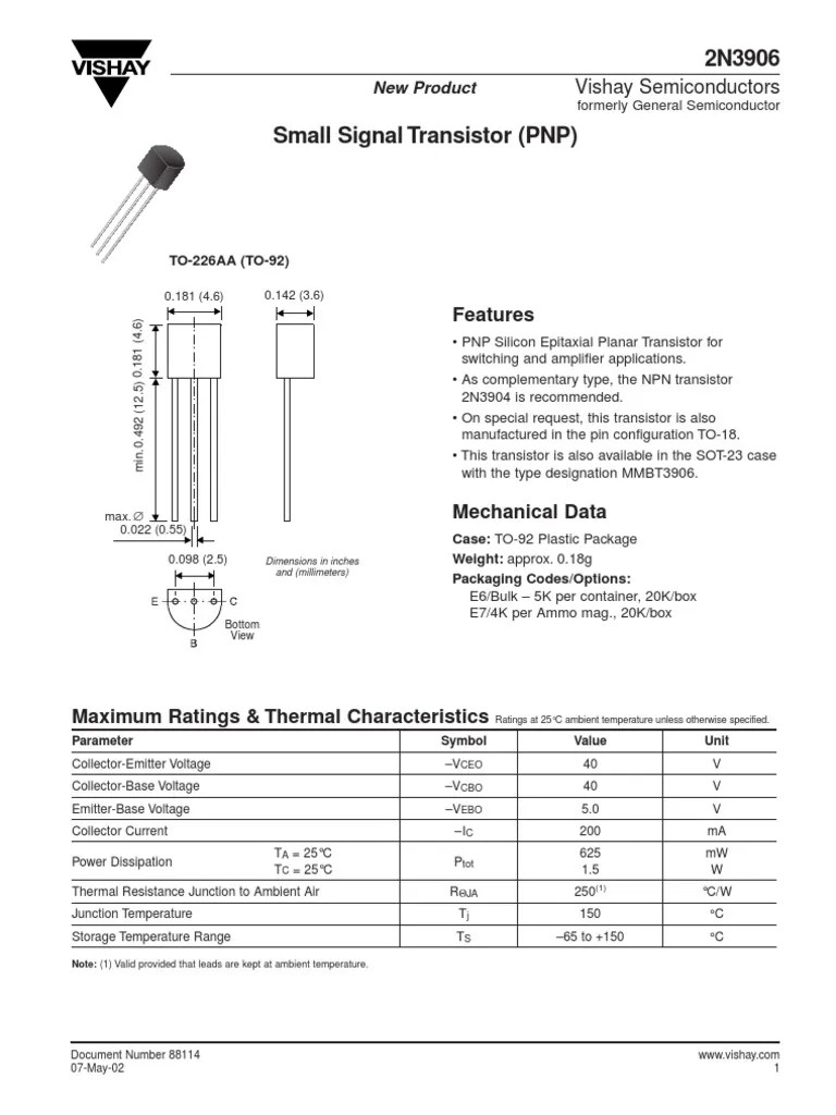 2n3906 datasheet Transistor Bipolar Junction Transistor