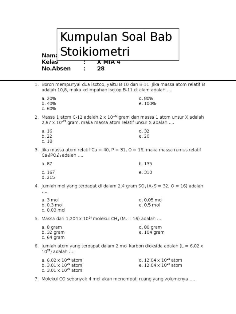 Soal Stoikiometri | PDF