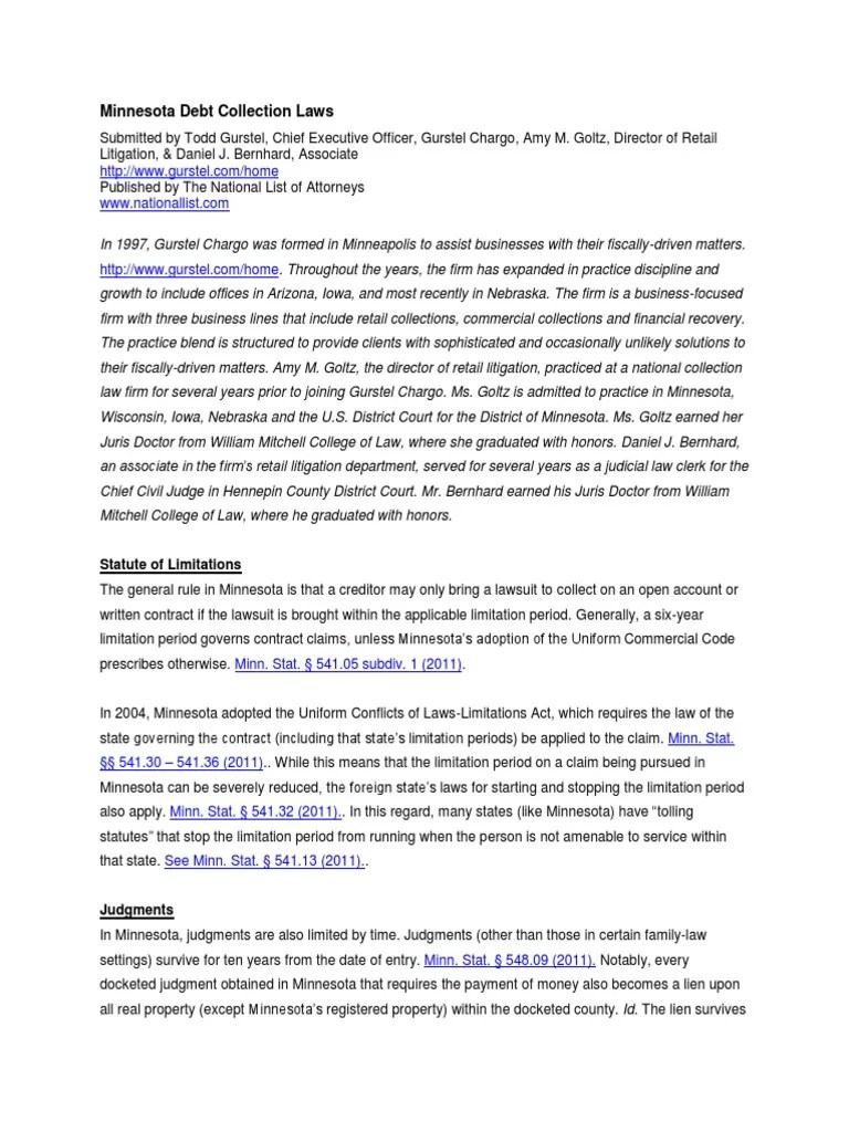 Minnesota Debt Collection Service Of Process Statute Of Limitations