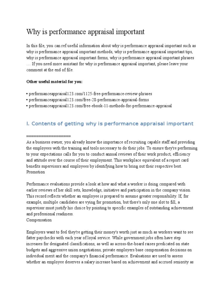 Why Is Performance Appraisal Important PDF Performance Appraisal