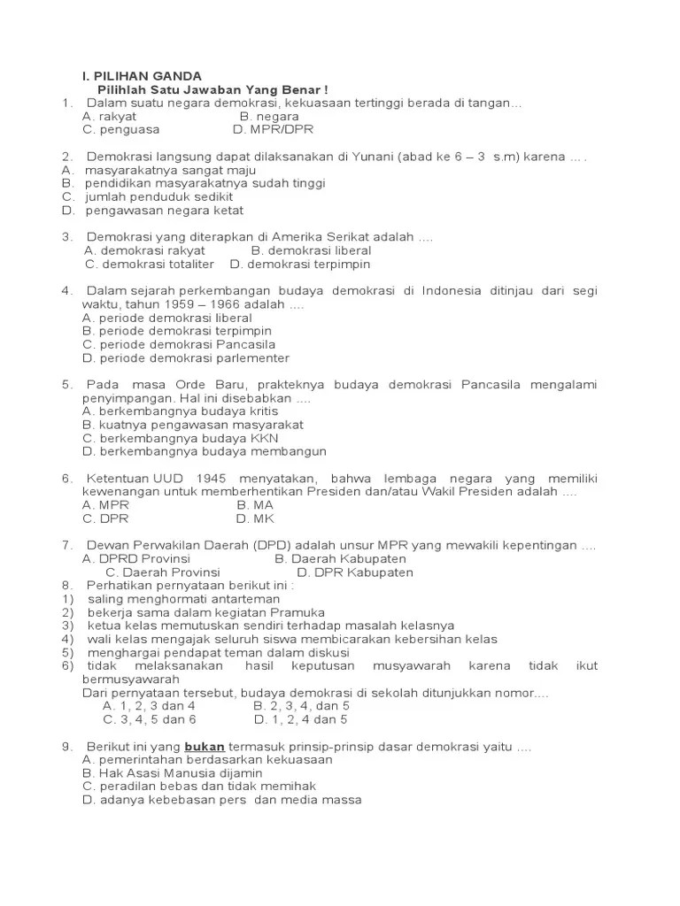 Soal Pilihan Ganda Tentang Demokrasi Terpimpin – Sedang