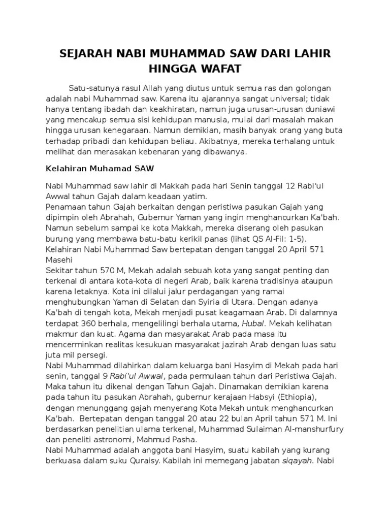 Sejarah Nabi Muhammad Saw Dari Lahir Hingga Wafat | PDF