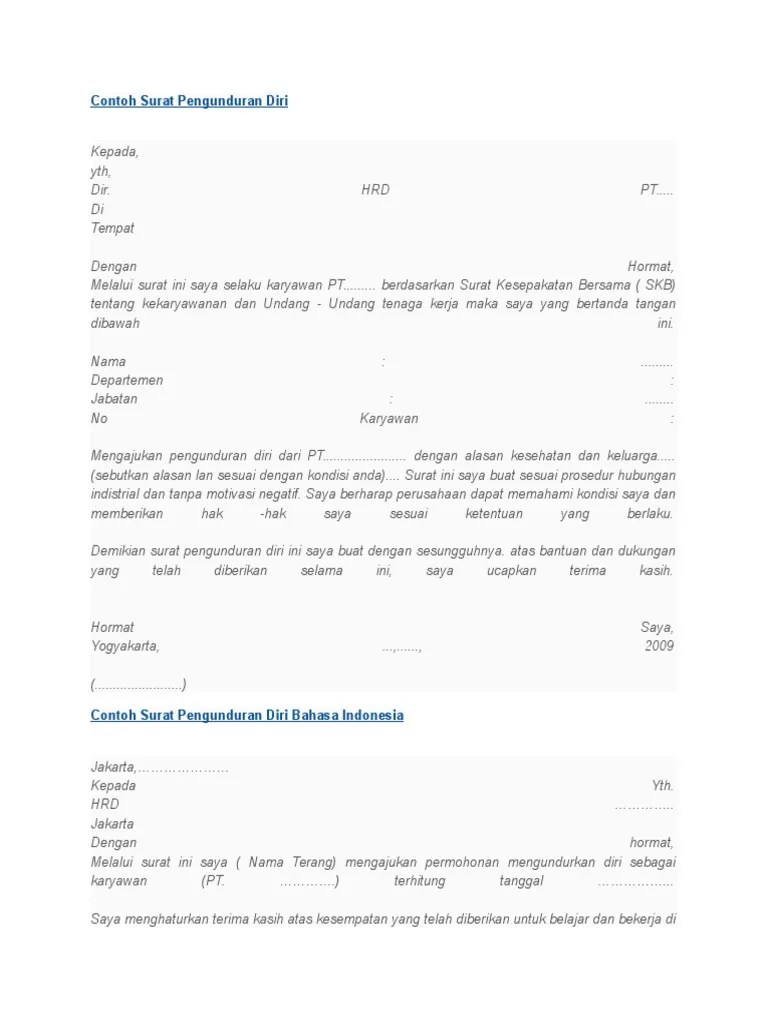 Contoh Surat Pengunduran Diri Kerja Dengan Alasan Menikah Bagi Contoh