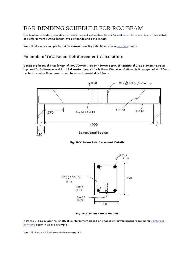 Bar Bending Schedule for Rcc Beam Beam (Structure) Civil Engineering