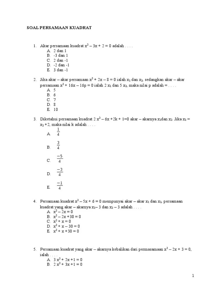 1 Soal Persamaan Kuadrat X | PDF