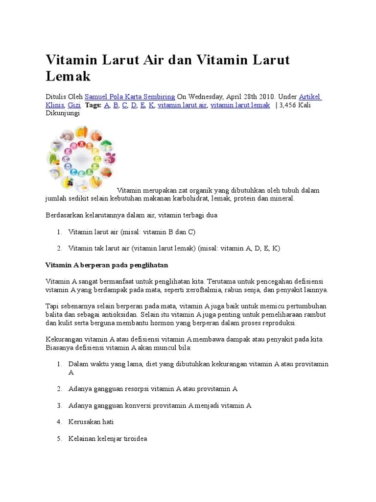 Vitamin Yang Tidak Larut Dalam Lemak Adalah – Sekali