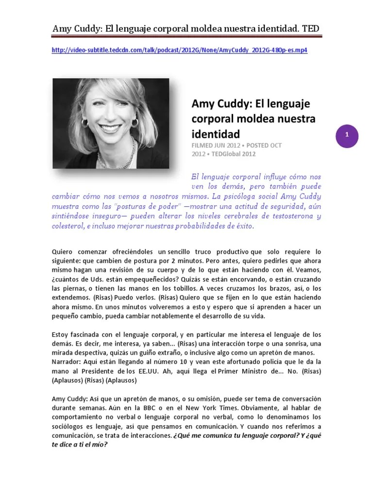 Amy Cuddy El Lenguaje Corporal Moldea Stress (Biology