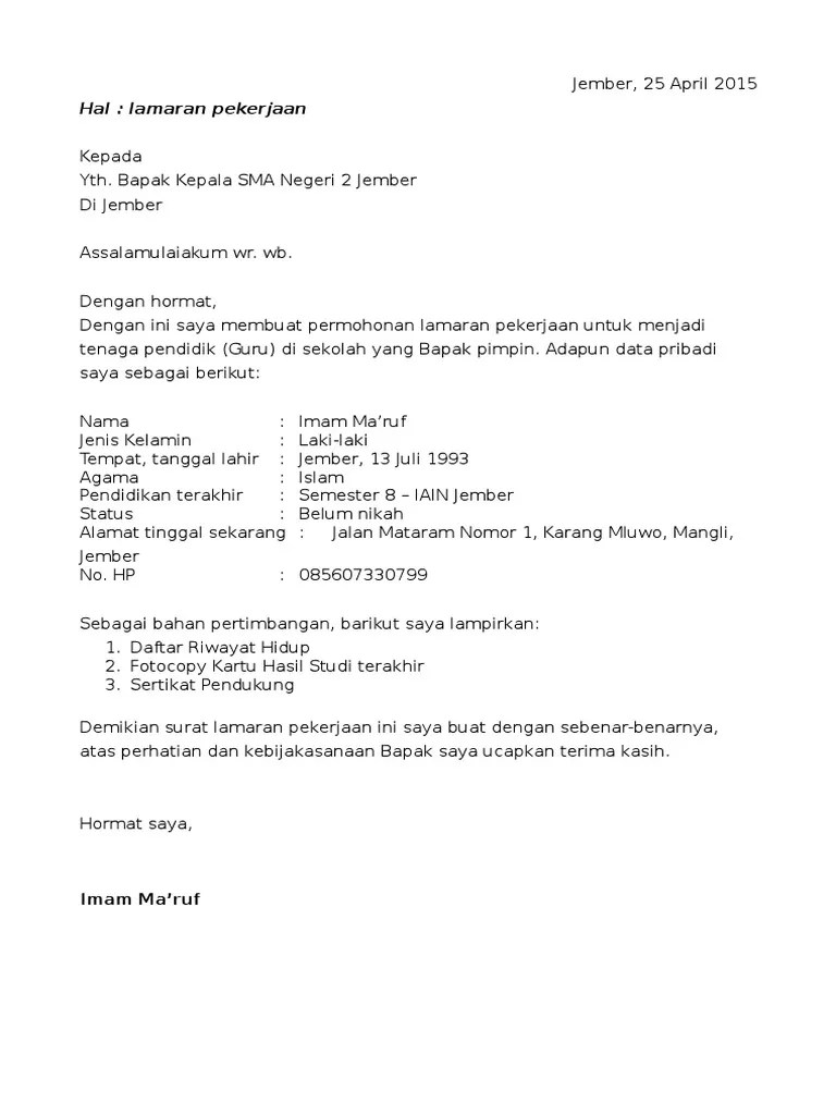 50 Contoh Surat Lamaran Kerja Guru Berbagi Resep