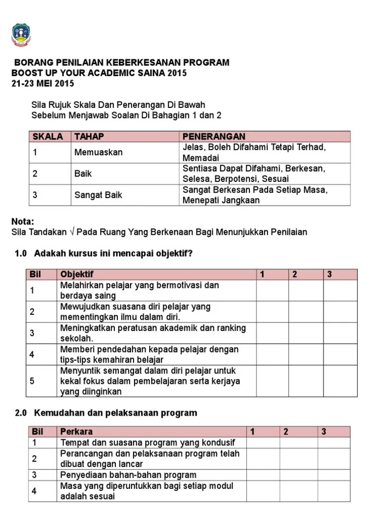 Contoh Borang Feedback Program Sukam