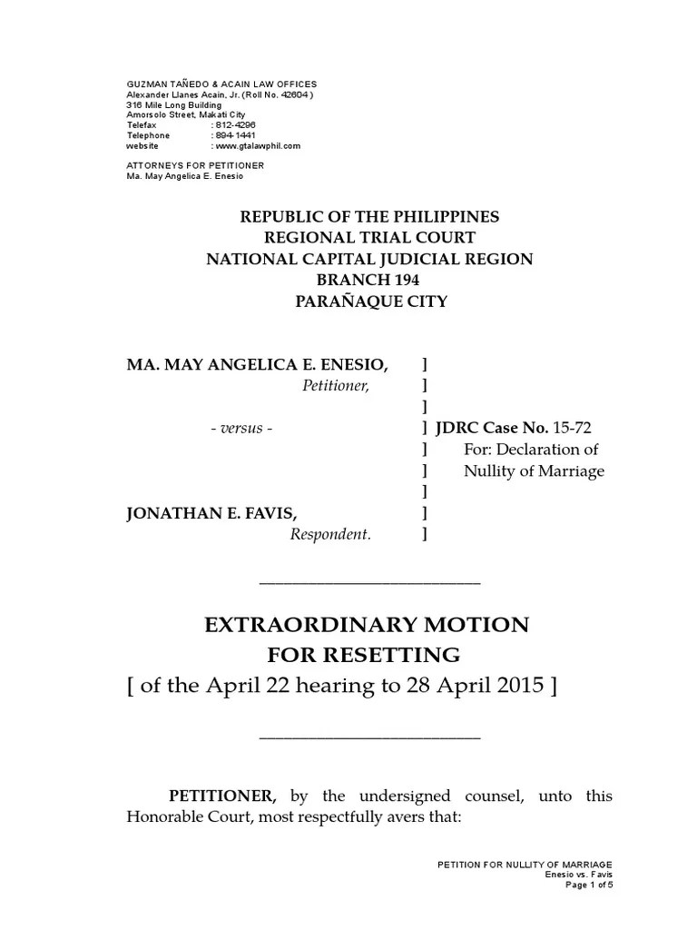 Motion For Resetting Courts United States Law