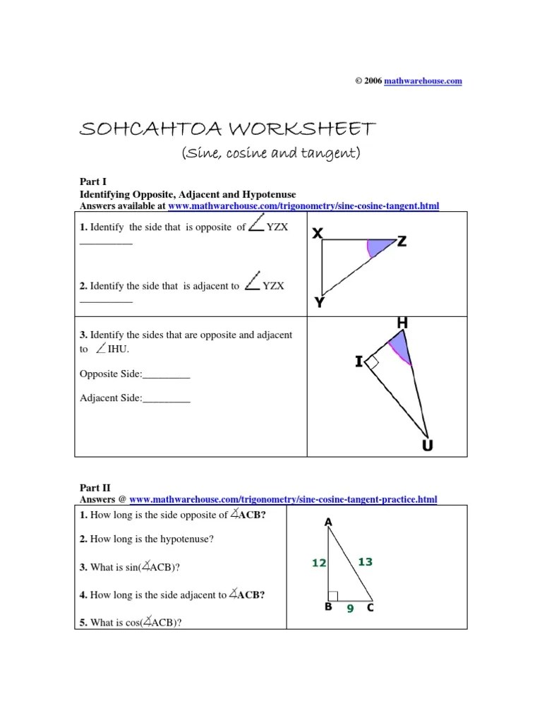 SOHCAHTOA Worksheet Lesson