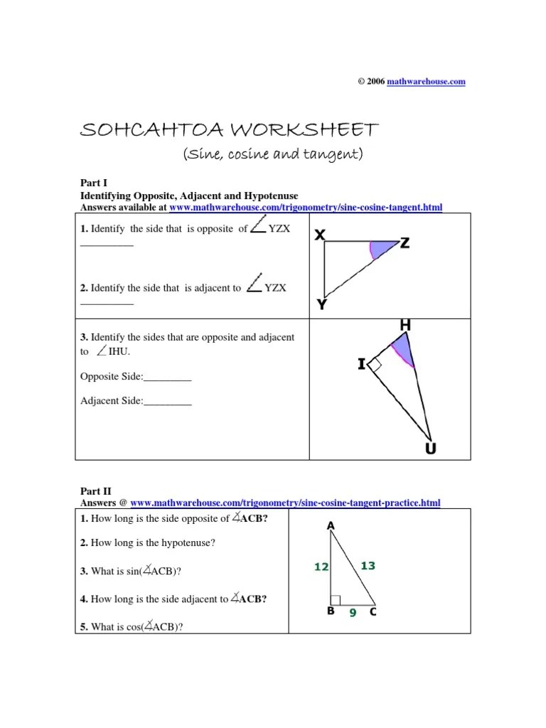 SOHCAHTOA Worksheet Lesson