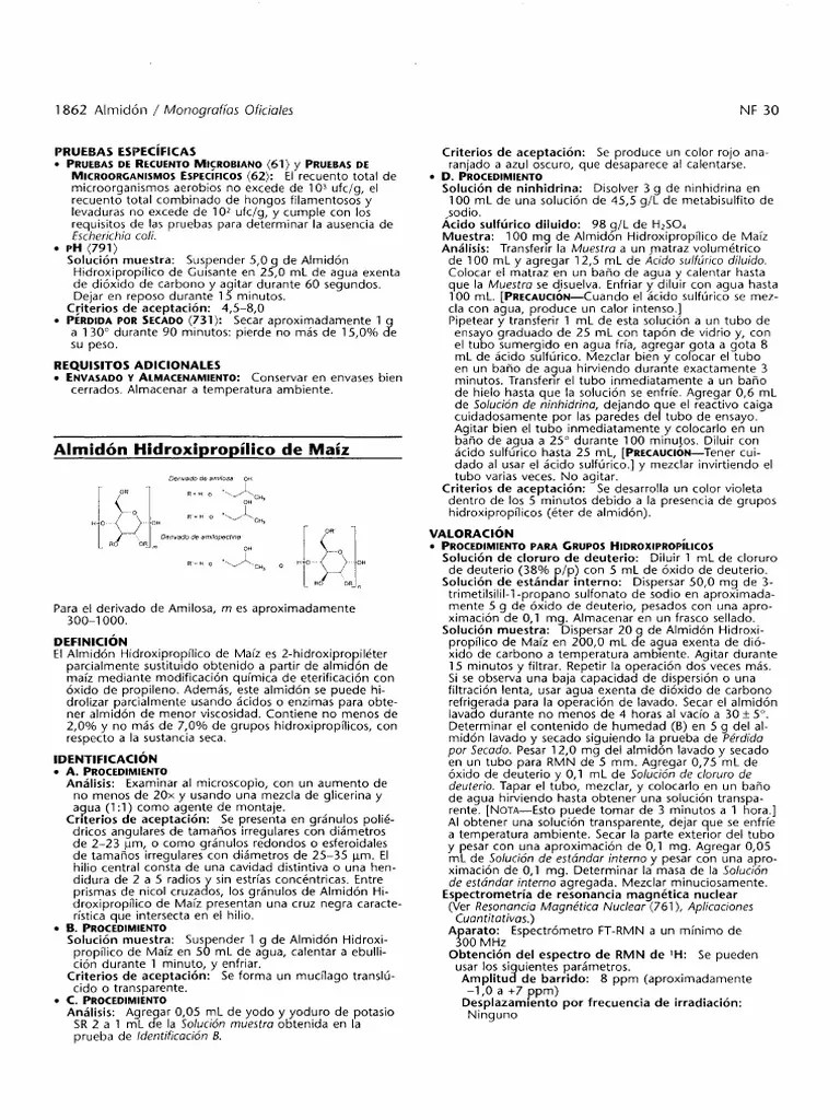Almidon de Maiz USP 35NF 30. 1 PDF Valoración Química