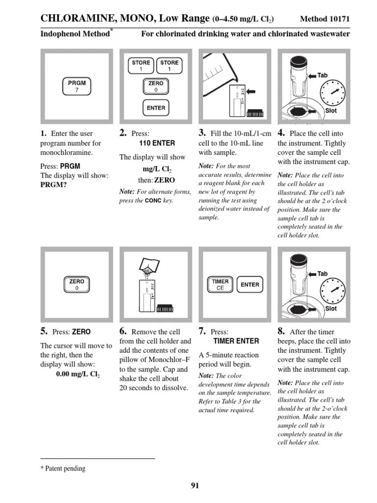 Chloramine, Mono, LR, Method 10171, 022009, 9th Ed Magnesium Chlorine