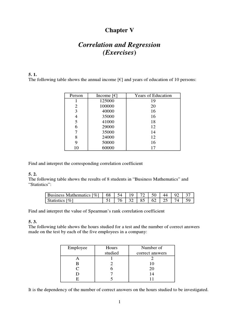 Correlation Exercises Correlation And Dependence Statistics Free