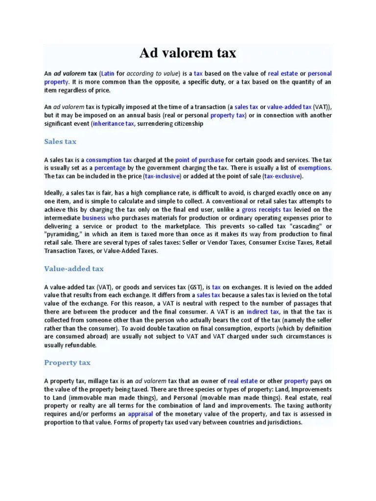 Ad Valorem Tax Ad Valorem Tax Value Added Tax